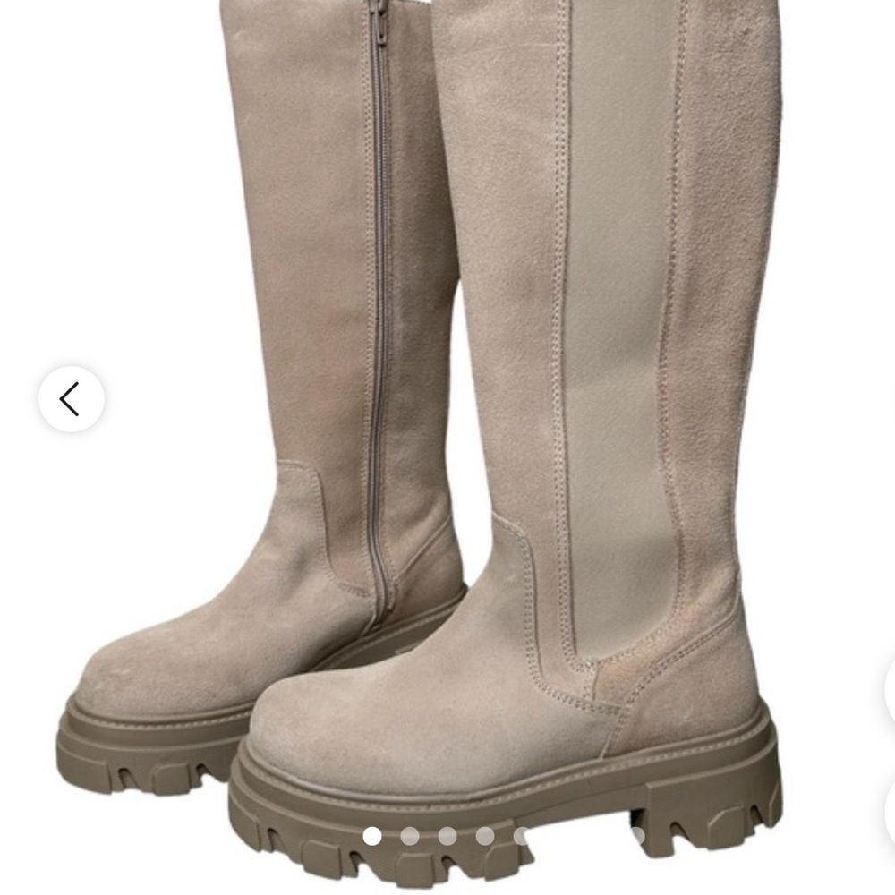 Steve Madden Women's Esma Lug Sole Sand Suede Tall Knee High Boot in 7 1/2